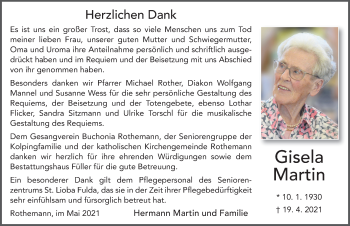 Traueranzeige von Gisela Martin von FZ