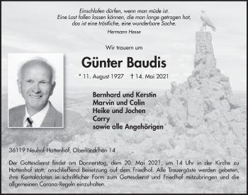 Traueranzeige von Günter Baudis von FZ