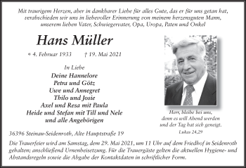 Traueranzeige von Hans Müller von FZ