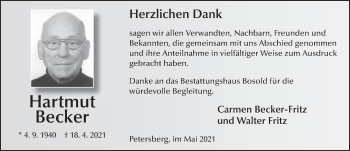 Traueranzeige von Hartmut Becker von FZ