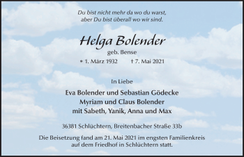 Traueranzeige von Helga Bolender von FZ