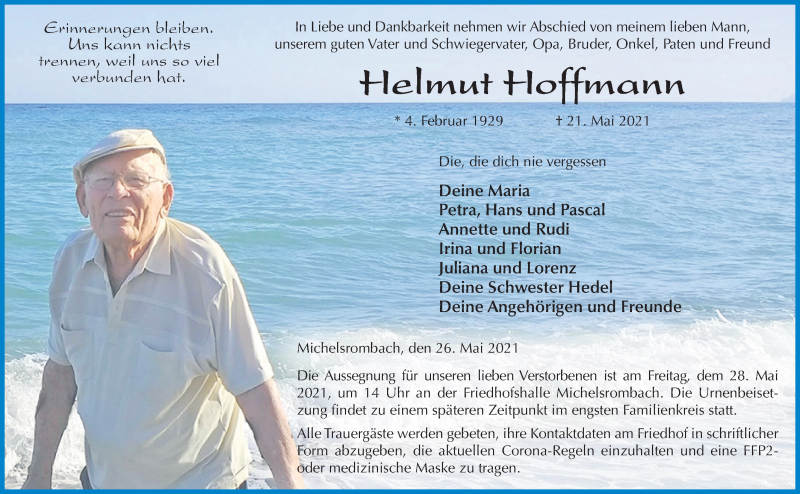  Traueranzeige für Helmut Hoffmann vom 26.05.2021 aus FZ