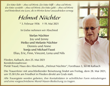 Traueranzeige von Helmut Nüchter von FZ