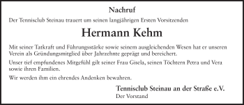 Traueranzeige von Hermann Kehm von FZ