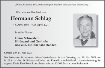 Traueranzeige von Hermann Schlag von FZ