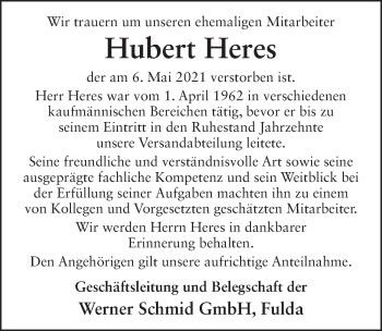 Traueranzeige von Hubert Heres von FZ