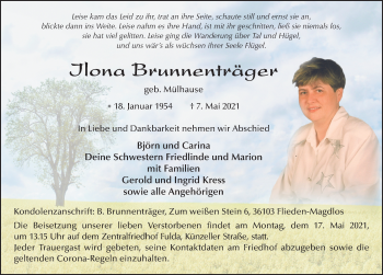 Traueranzeige von Ilona Brunnenträger von FZ