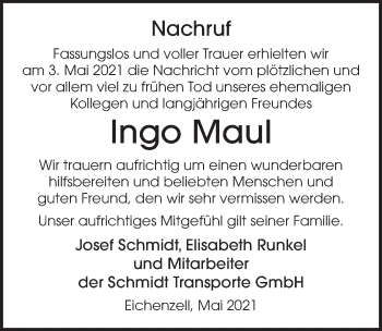 Traueranzeige von Ingo Maul von FZ