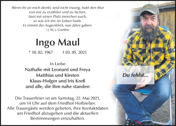 Traueranzeige von Ingo Maul von FZ