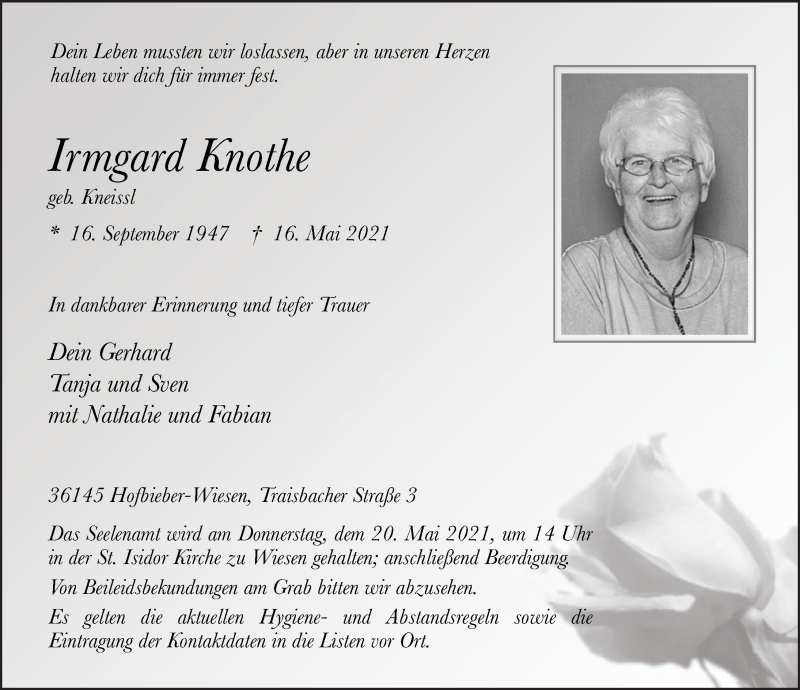  Traueranzeige für Irmgard Knothe vom 19.05.2021 aus FZ
