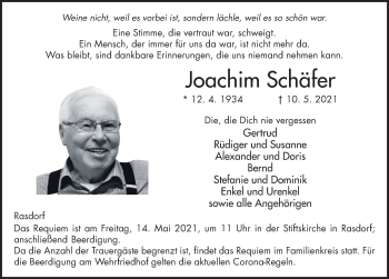 Traueranzeige von Joachim Schäfer von FZ