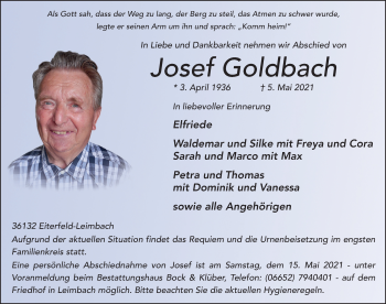 Traueranzeige von Josef Goldbach von FZ