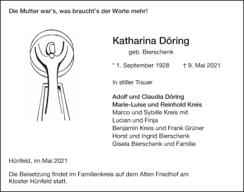 Traueranzeige von Katharina Döring von FZ