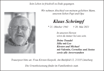 Traueranzeige von Klaus Schrimpf von FZ