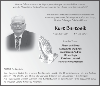 Traueranzeige von Kurt Bartosik von FZ