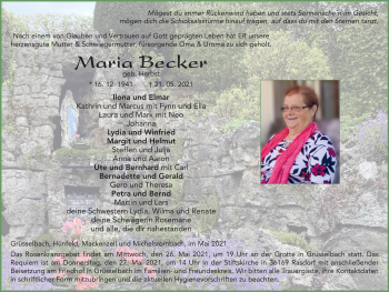 Traueranzeige von Maria Becker von FZ