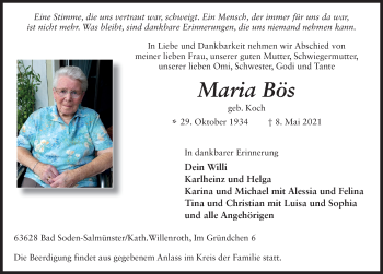 Traueranzeige von Maria Bös von FZ