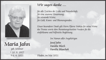 Traueranzeige von Maria Jahn von FZ