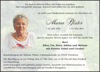 Traueranzeige von Maria Pfister von FZ
