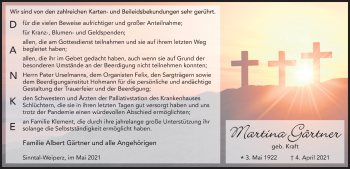 Traueranzeige von Martina Gärtner von FZ
