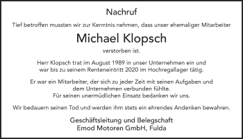 Traueranzeige von Michael Klopsch von FZ