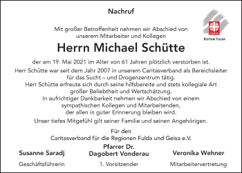 Traueranzeige von Michael Schütte von FZ