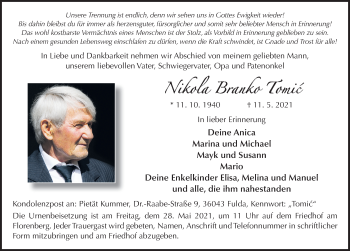 Traueranzeige von Nikola Branko Tomic von FZ