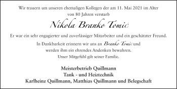 Traueranzeige von Nikola Branko Tomic von FZ