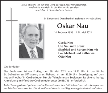 Traueranzeige von Oskar Nau von FZ