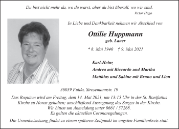 Traueranzeige von Ottilie Huppmann von FZ