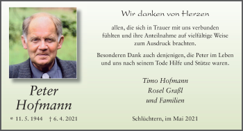 Traueranzeige von Peter Hofmann von FZ