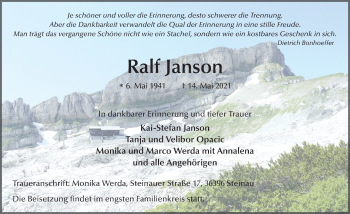 Traueranzeige von Ralf Janson von FZ