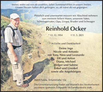 Traueranzeige von Reinhold Ocker von FZ