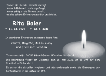 Traueranzeige von Rita Baier von FZ