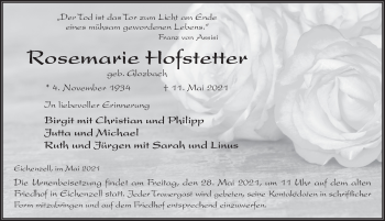 Traueranzeige von Rosemarie Hofstetter von FZ
