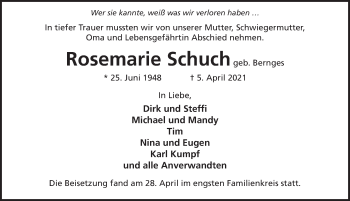Traueranzeige von Rosemarie Schuch von FZ