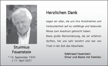 Traueranzeige von Sturmius Feuerstein von FZ