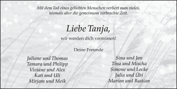 Traueranzeige von Tanja Klee von FZ