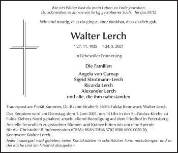 Traueranzeige von Walter Lerch von FZ