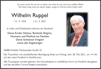 Traueranzeige von Wilhelm Ruppel von FZ