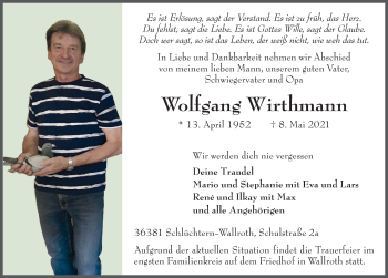 Traueranzeige von Wolfgang Wirthmann von FZ