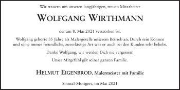 Traueranzeige von Wolfgang Wirthmann von FZ