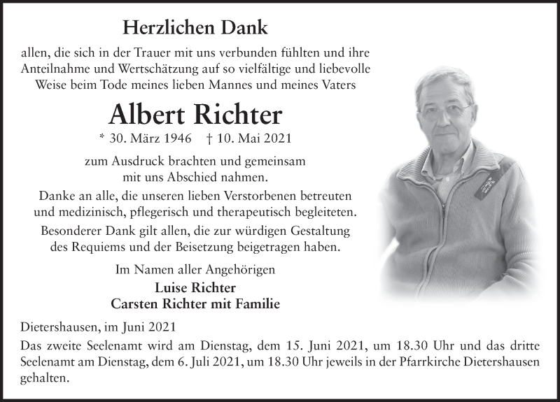 Traueranzeige für Albert Richter vom 14.06.2021 aus FZ
