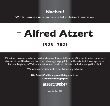 Traueranzeige von Alfred Atzert von FZ