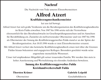 Traueranzeige von Alfred Atzert von FZ