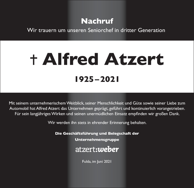  Traueranzeige für Alfred Atzert vom 10.06.2021 aus FZ