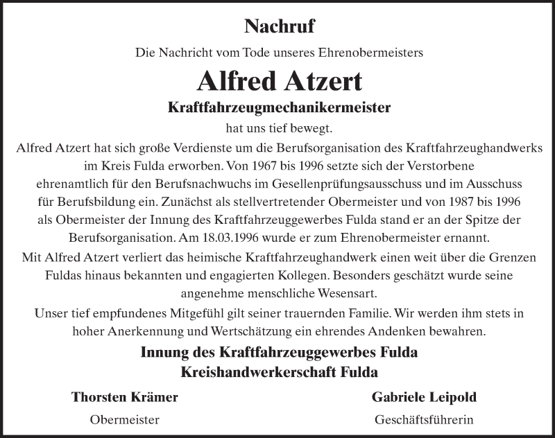  Traueranzeige für Alfred Atzert vom 11.06.2021 aus FZ