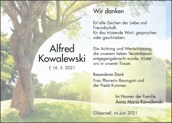 Traueranzeige von Alfred Kowalewski von FZ