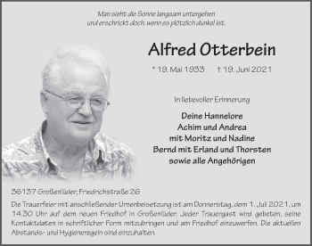 Traueranzeige von Alfred Otterbein von FZ