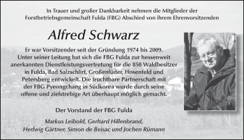 Traueranzeige von Alfred Schwarz von FZ